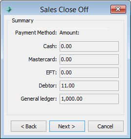 Sales Close Off - Summary window