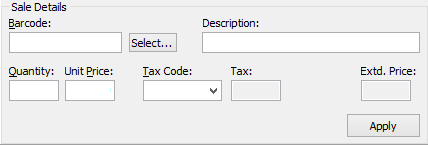 Sales Entry (sale details area)