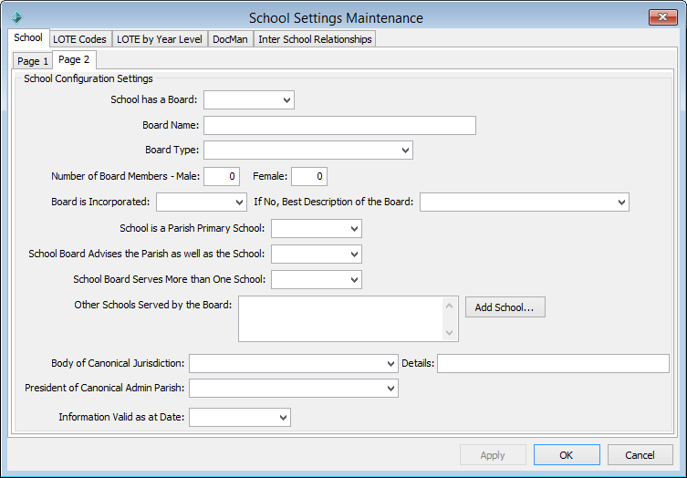 School Settings Maintenance window - School tab - Page 2 sub-tab