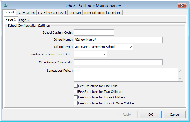 School Settings Maintenance window - School tab