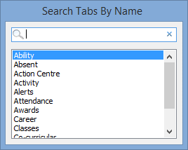 Search Tabs by Name window