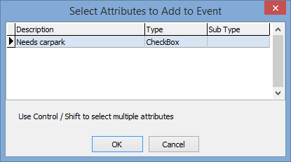 Select Attributes to Add to the Event window