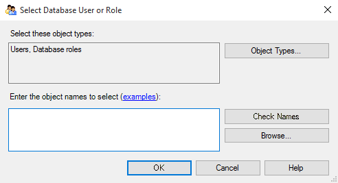 Select Database User or Role window