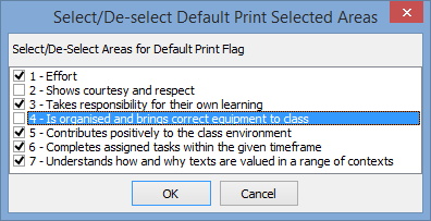 Select/Deselect default print selected areas window