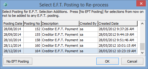 Select E.F.T. Posting to Re-process (EFT Posting)