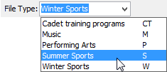 Selecting a co-curricular file type (Co-curricular tab)