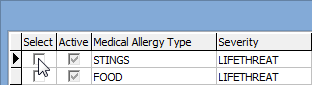 Selecting an existing allergy
