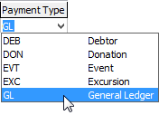 Selecting GL as online payment method