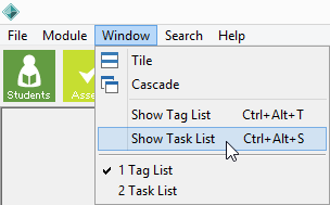 Selecting the task list from the main menu
