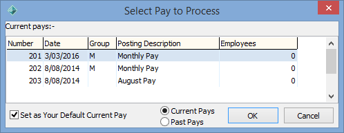 Select Pay to Process window