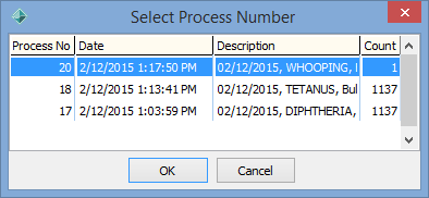 Select Process Number (Deleting immunisations)