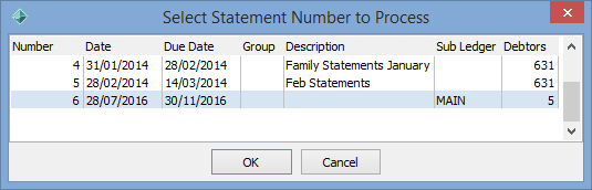 Select Statement Number to Print window