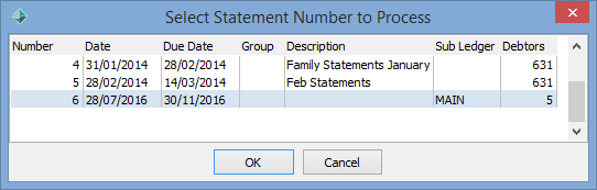 Select Statement Number to Process window
