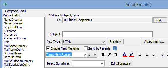 Send Email(s) window (cut down, multiple recipients)