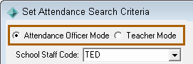 Set Attendance Search Criteria window (cut down)