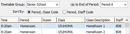 set attendance search criteria - up to end of period example (full drop-down field)