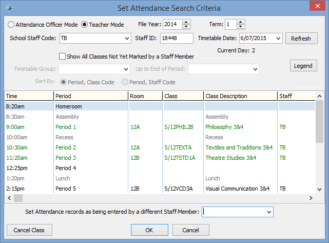 Set Attendance Search Criteria