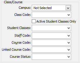 Set Current Student Search Criteria window (Class Course area)