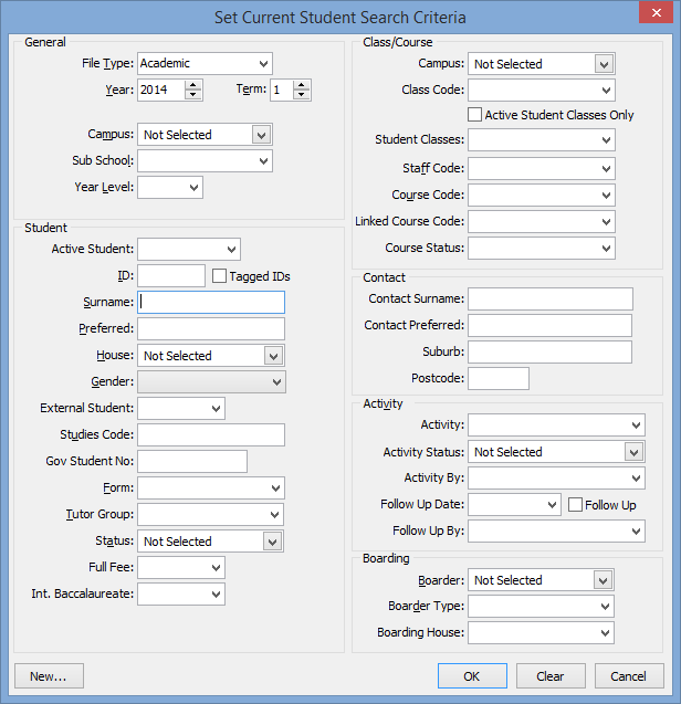 Set Current Search Criteria window