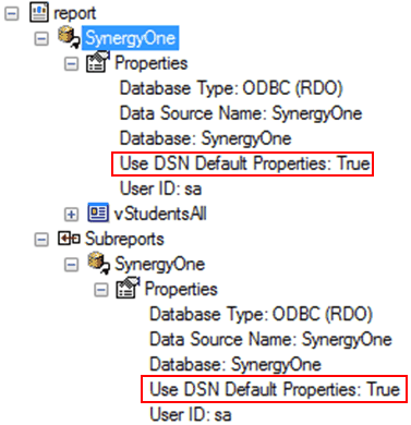 Set Datasource Location (Use DSN Defaults Properties, True)