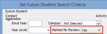 Set Future Student Search Criteria window (cut down)