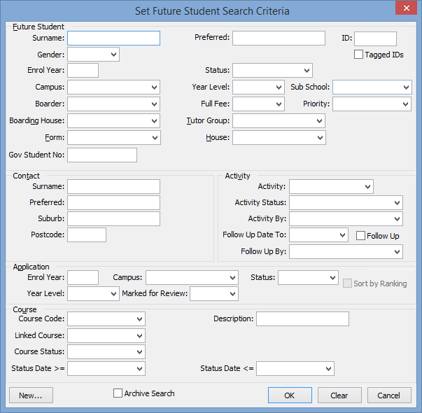 Set Future Student Search Criteria