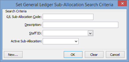 Set General Ledger Sub-Allocation Search Criteria