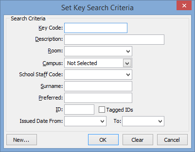 Set Key Search Criteria window