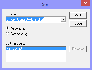 Sort window (Microsoft Query)
