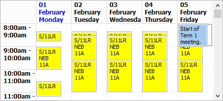 Staff Schedule Maintenance - Schedule tab (grid area)