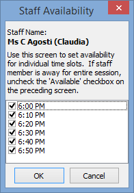 Staff availability window