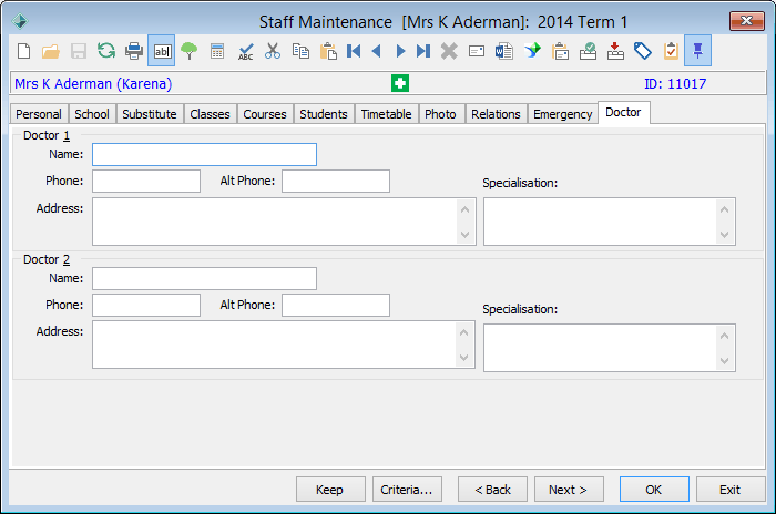 Staff Maintenance - Doctor tab