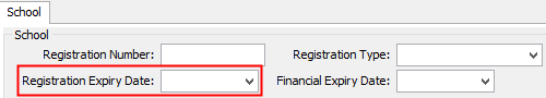 Staff Maintenance - School tab (registration expiry date, cut-down)