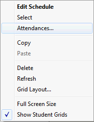 Right mouse menu - Staff Schedule Maintenance