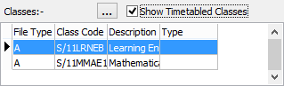 Staff Schedule Maintenance - Schedule tab (Classes grid cutdown)