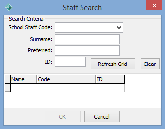 Staff Search window