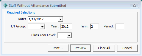Staff Without Attendance Submitted (report selections)