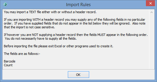 Stocktake Merge Text File Import Rules
