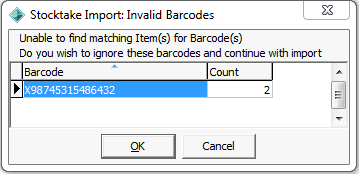 Stocktake Merge Text File Invalid Barcodes