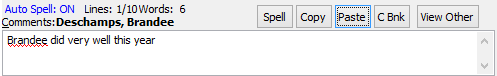 Student Results Maintenance - All Students Tab (comments area, cut down)
