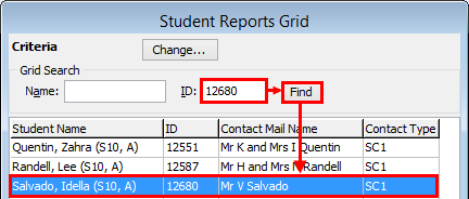 Student Reports Grid window (ID example)