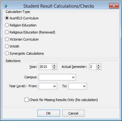 Student Result/Calculations Checks window
