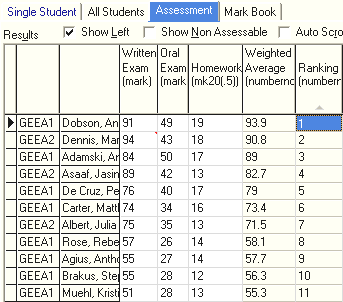 Student Results Maintenance - All Students tab (@sfRankSubjectHighLow)