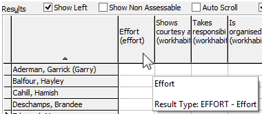 Student Results Maintenance - All Students tab (column hover, wn66)
