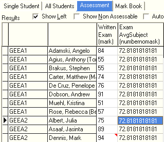 Student Results Maintenance - All Students tab (sfAverageSubject)