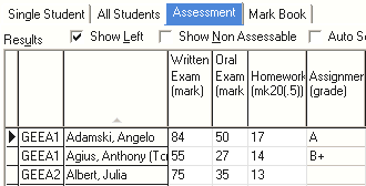 Student Results Maintenance - Assessment tab (cut down)