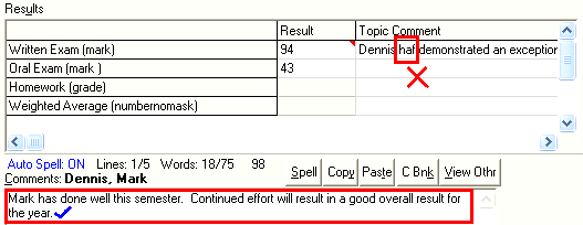 Student Results Maintenance - Single Student tab (Results grid)