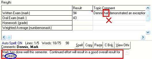 Student Results Maintenance - Single Student tab (Results grid)