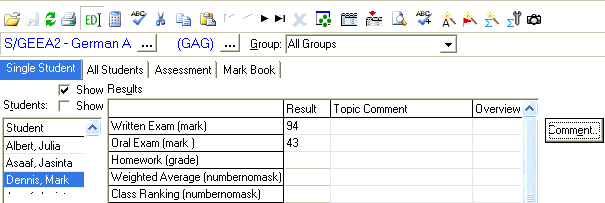 Student Results Maintenance - Single Student tab