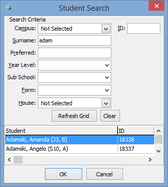 Student Search (create absence event)